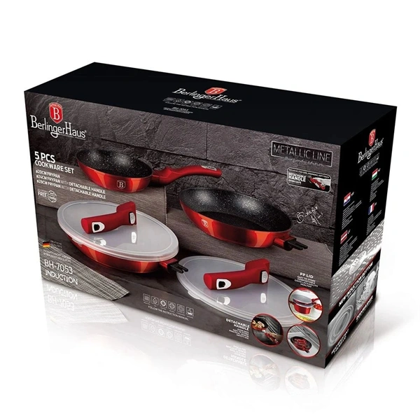 Berlinger Haus BH/7053 Metallic Line Burgundy Edition levehető nyéllel 5 részes serpenyő szett