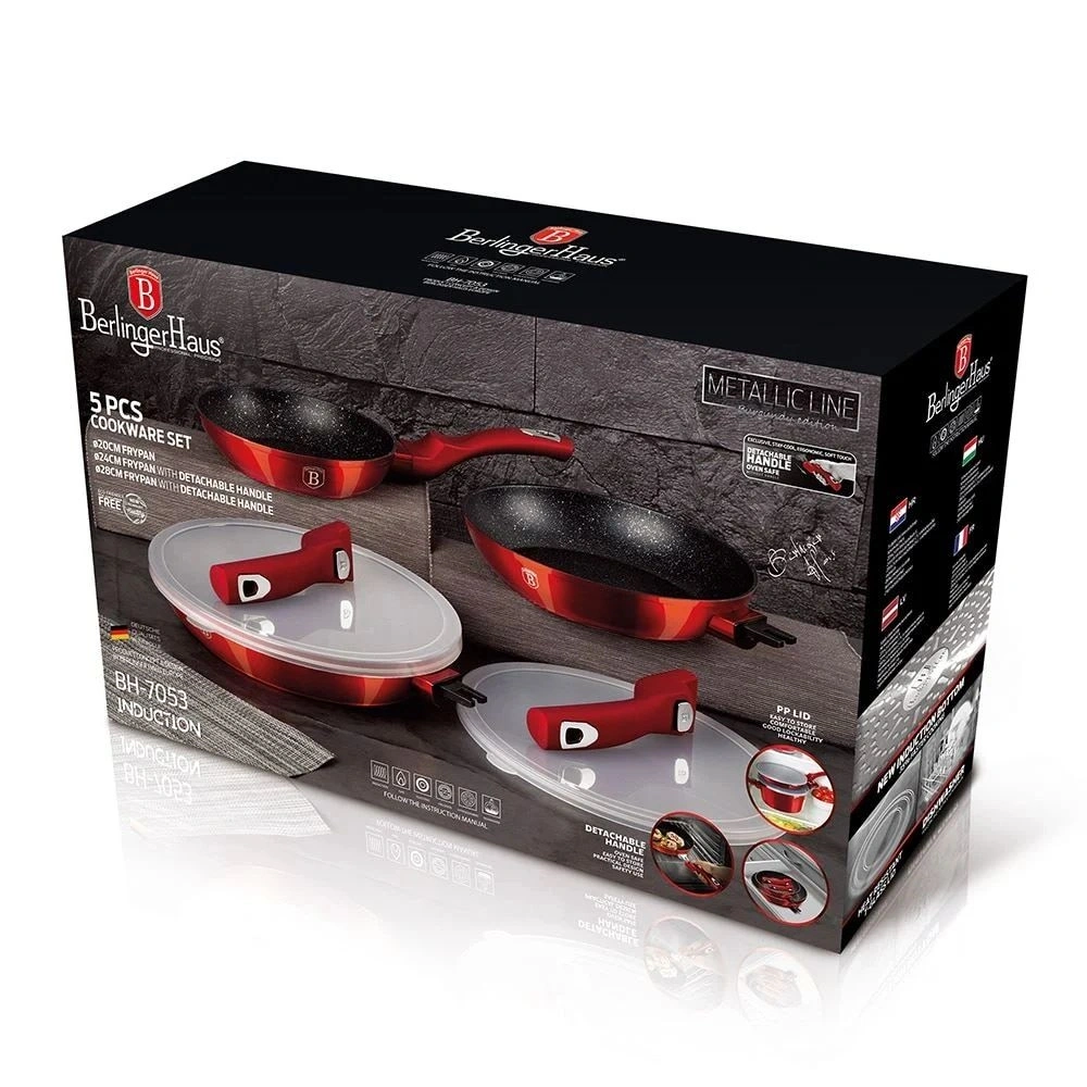 Berlinger Haus BH/7053 Metallic Line Burgundy Edition levehető nyéllel 5 részes serpenyő szett