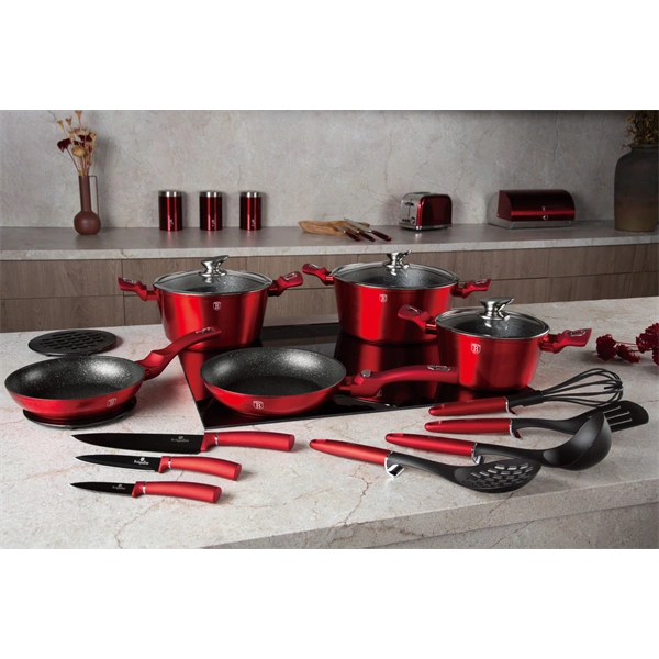 Berlinger Haus BH/7180 Metallic Line Burgundy Edition levehető nyéllel, 22 részes edénykészlet