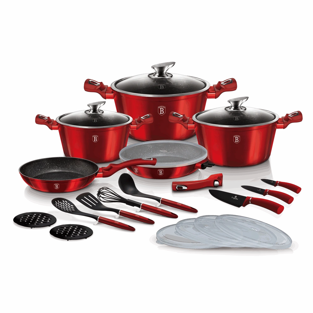 Berlinger Haus BH/7180 Metallic Line Burgundy Edition levehető nyéllel, 22 részes edénykészlet