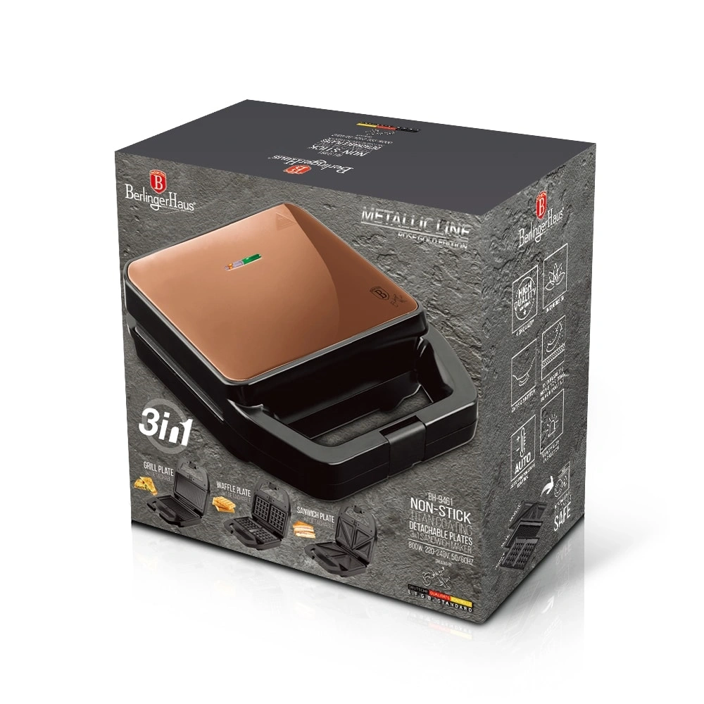 Berlinger Haus BH/9461 3in1 rózsaarany- fekete gorfi - grill - szendvicssütő