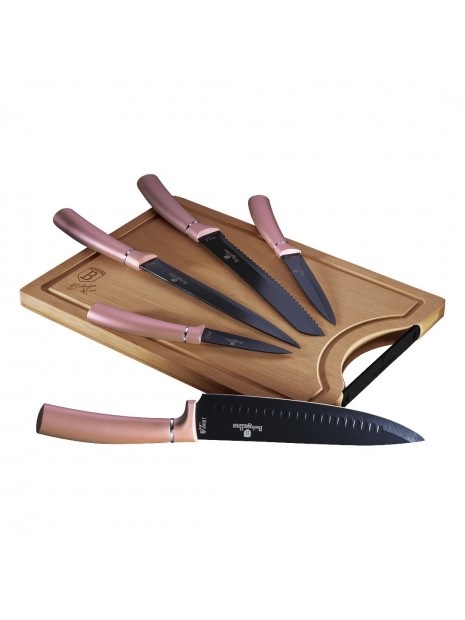 Berlinger Haus BH/2554A bambusz vágódeszkával, pink 6 részes késkészlet