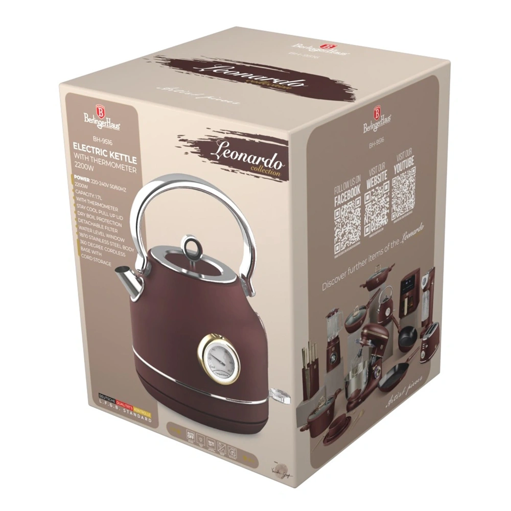 Berlinger Haus BH/9516 1,7L-es hőfok kijelzővel matt bordó vízforraló