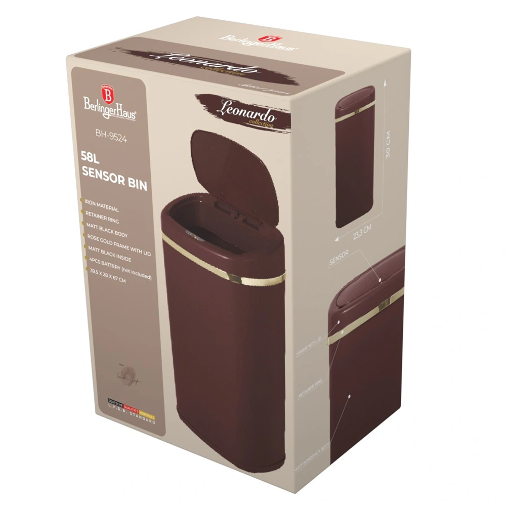 Berlinger Haus BH/9524 matt bordó 58 L-es szenzor érzékelős szemetes