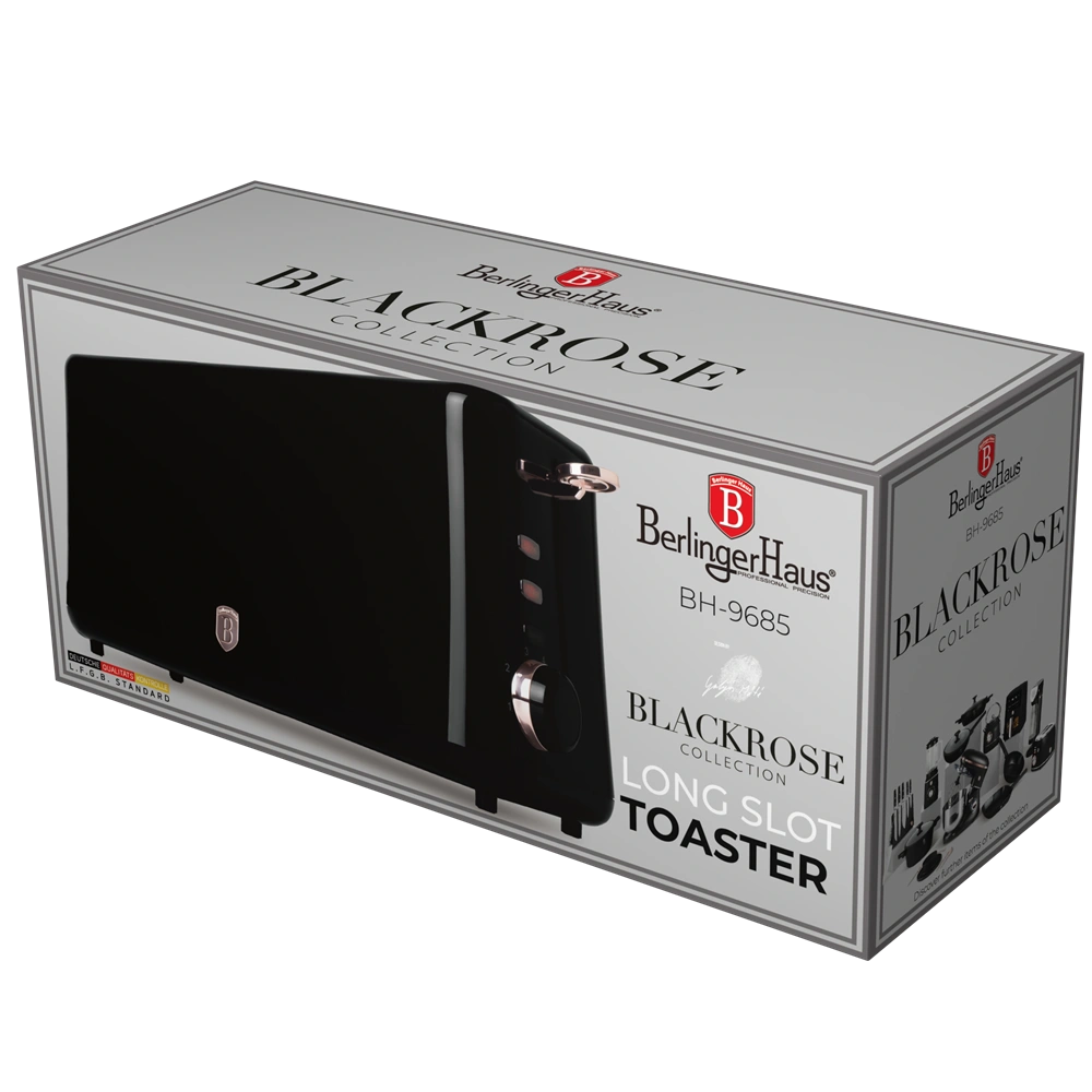 Berlinger Haus BH/9685 hosszú nyílású fekete- rose gold 2 szeletes kenyérpirító