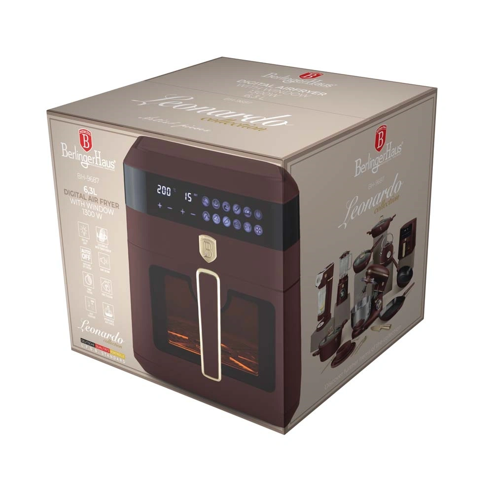 Berlinger Haus BH/9687 matt bordó 6,3 L forrólevegős sütő