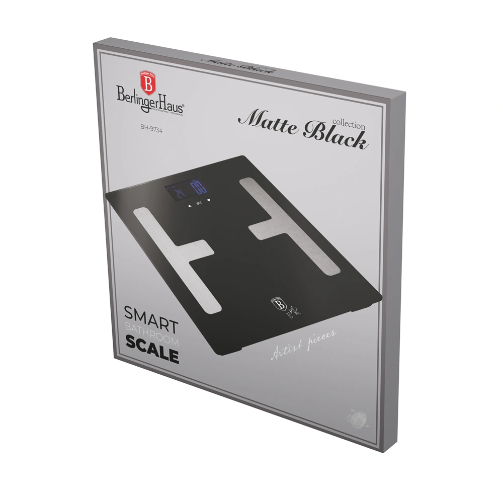 Berlinger Haus BH/9734 fekete 180 kg kapacitású testzsíranalizáló üveg személymérleg