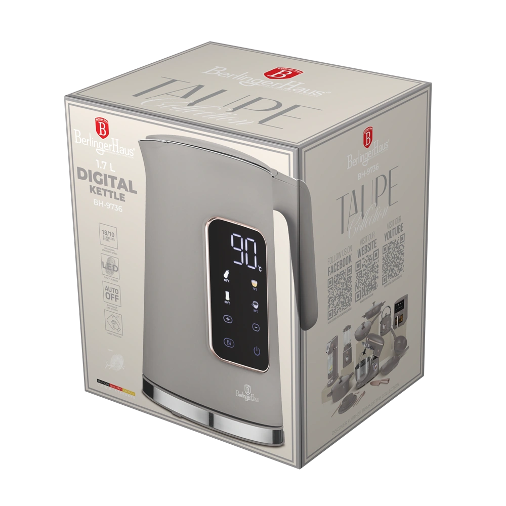 Berlinger Haus BH/9736 1,7L-es matt taupe digitális vízforraló
