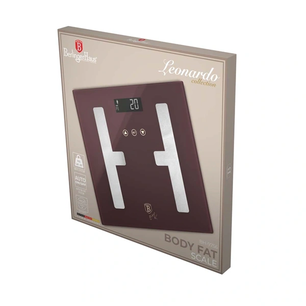 Berlinger Haus BH/9756 180 kg kapacitású bordó testzsíranalizáló üveg személymérleg