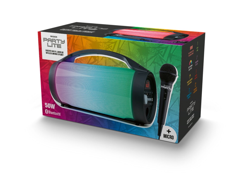 BigBen 2809249 Party Lite vezeték nélküli világító fekete Bluetooth hangszóró mikrofonnal
