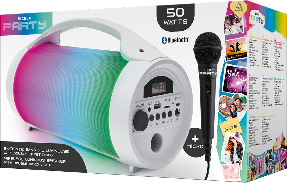BigBen 2809250 Party Lite vezeték nélküli világító fehér Bluetooth hangszóró mikrofonnal