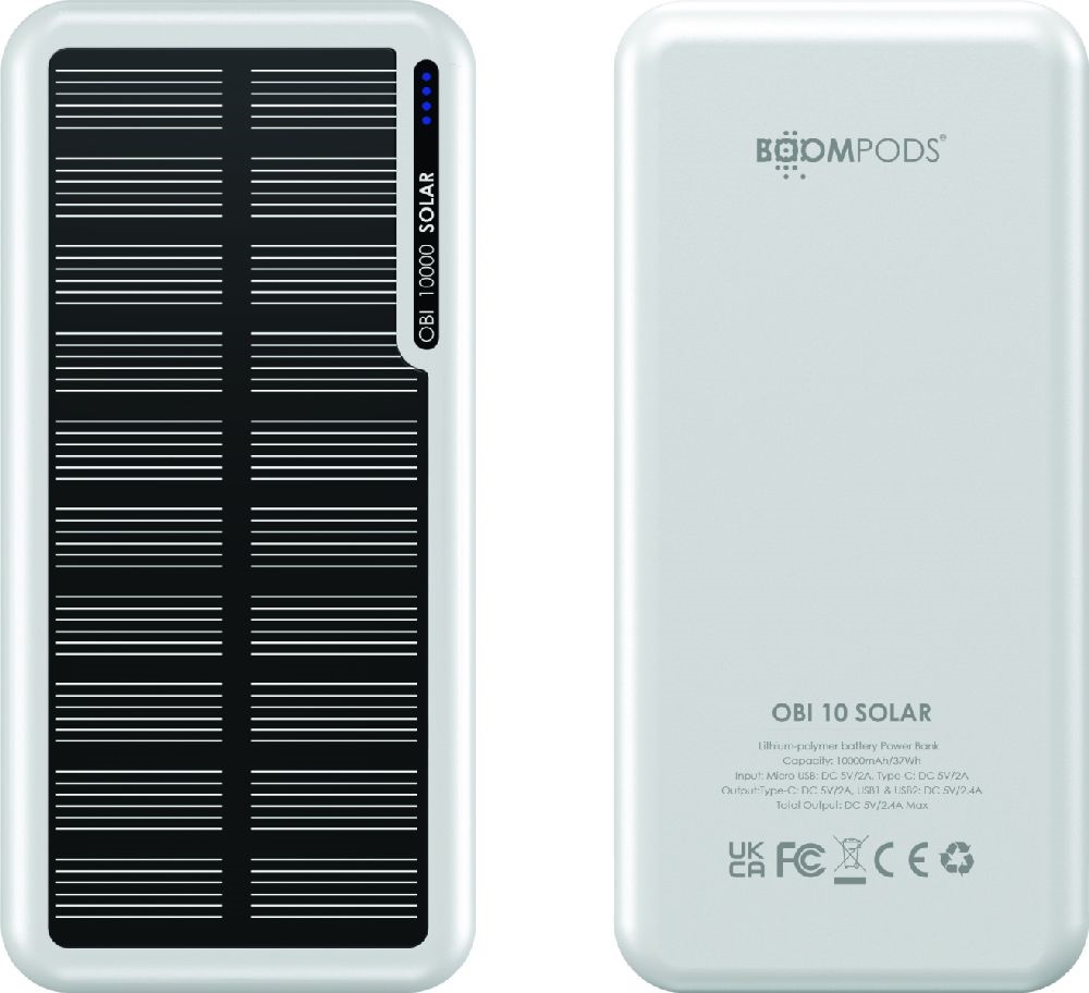 Boompods Obi Solar fehér 10 000 mAh powerbank