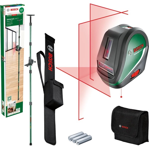 Bosch 0603663903 UniversalLevel 3 keresztvonalas szintezőlézer + TP 320 Teleszkópos rúd