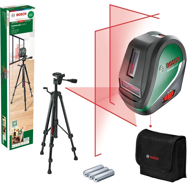 Bosch 0603663905 UniversalLevel 3 keresztvonalas szintezőlézer + Állvány