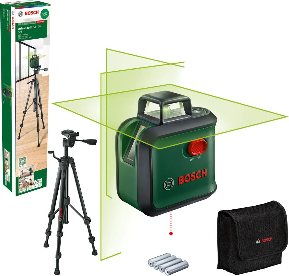 Bosch 0603663B07 AdvancedLevel 360 keresztvonalas zöld szintezőlézer + TT 150 álllvány