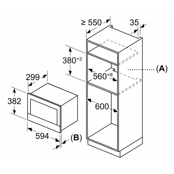 Bosch BFL7221B1 21 liter, fekete, beépíthető mikrohullámű sütő