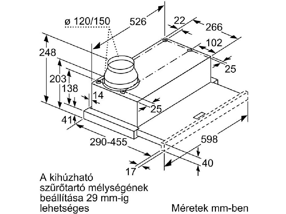 Bosch DFL064W53 ezüst, beépíthető, kihúzható, méret:59,8 cm, zajszint:67 dB, páraelszívó