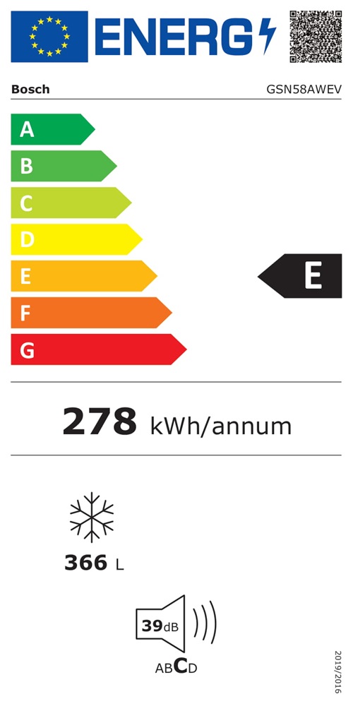 Bosch GSN58AWEV Fagyasztó: 365L, No Frost fagyasztószekrény