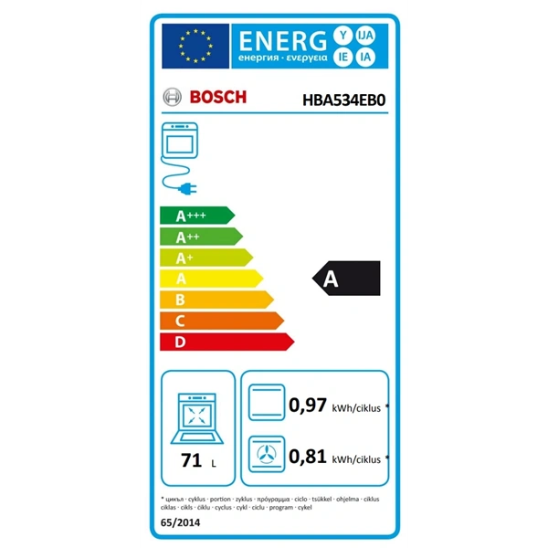Bosch HBA534EB0 fekete, beépíthető, sütőtér: 71L, grill, hidrolitikus, sütő (Újszerű)