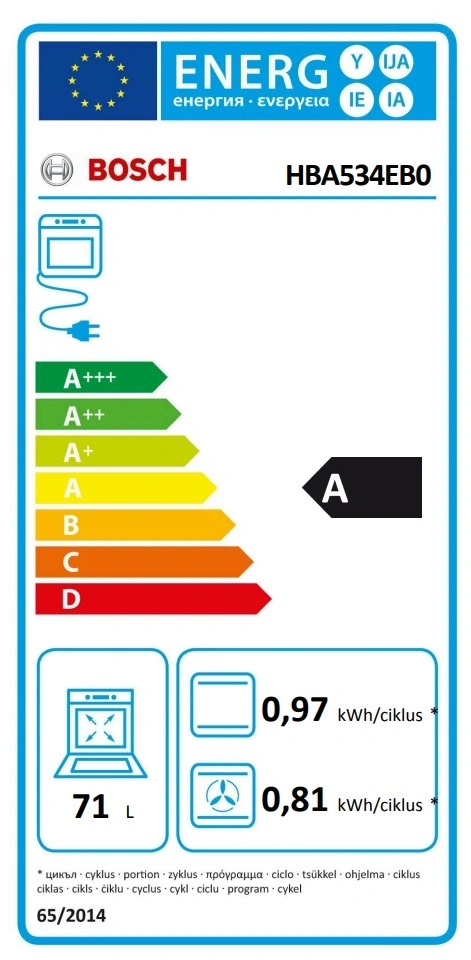 Bosch HBA534EB0 fekete, beépíthető, sütőtér: 71L, grill, hidrolitikus, sütő (Újszerű)