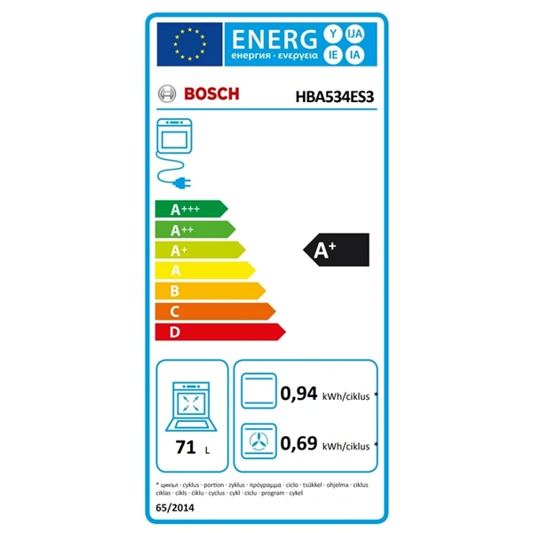 Bosch HBA534ES3 inox, beépíthető, sütőtér: 71L, légkeverés, sütő (Újszerű)