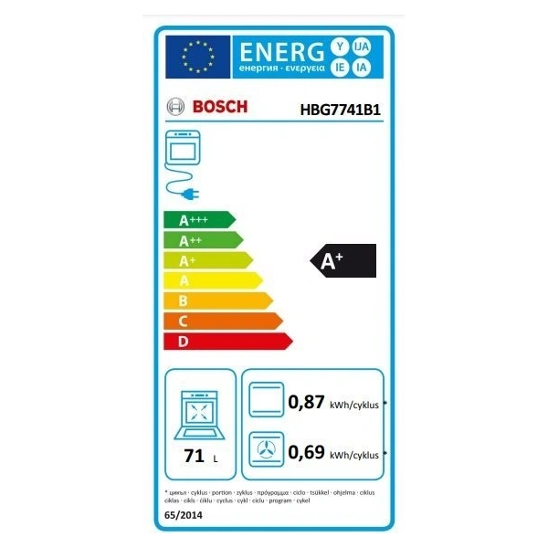 Bosch HBG7741B1 fekete, beépíthető, sütőtér:71L, grill, légkeveréses, sütő