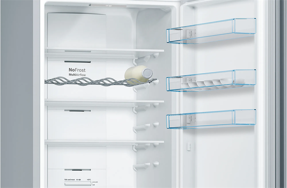 Bosch KGN39VLEB inox, alulfagyasztós, Hűtő:279L, Fagyasztó:89L, No frost hűtőszekrény