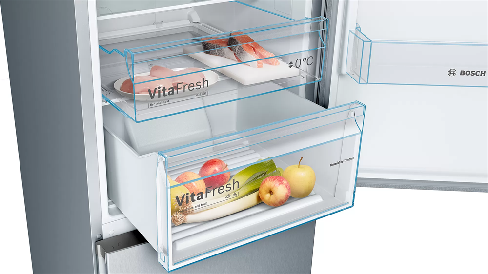 Bosch KGN39VLEB inox, alulfagyasztós, Hűtő:279L, Fagyasztó:89L, No frost hűtőszekrény