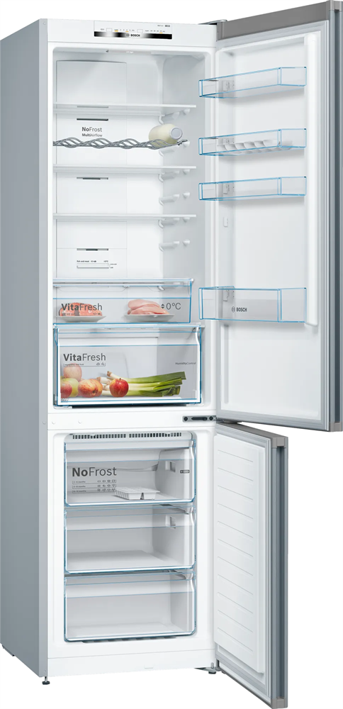 Bosch KGN39VLEB inox, alulfagyasztós, Hűtő:279L, Fagyasztó:89L, No frost hűtőszekrény
