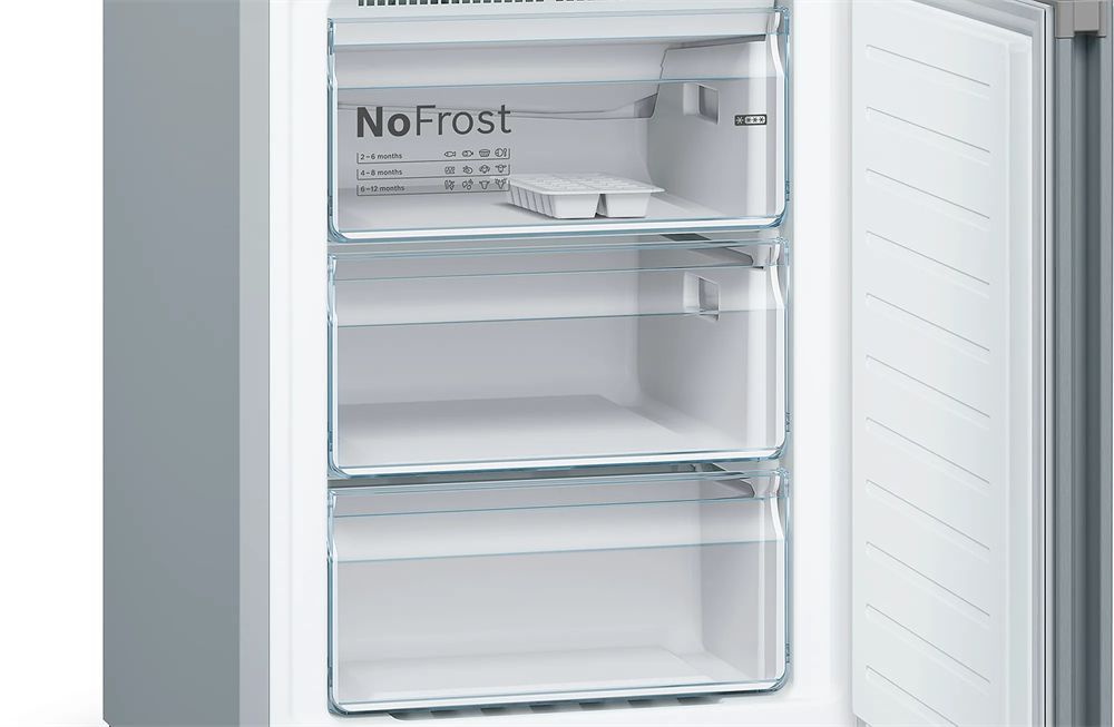 Bosch KGN39VLEB inox, alulfagyasztós, Hűtő:279L, Fagyasztó:89L, No frost hűtőszekrény