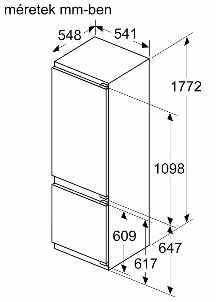 Bosch KIV87VFE0, alulfagyasztós, beépíthető, Hűtő:200L, Fagyasztó:70L, Low frost hűtőszekrény