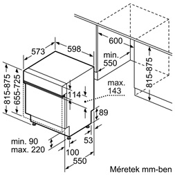 Bosch SMI4HTS14EI ezüst, programok száma:6, beépíthető, 13 terítékes mosogatógép