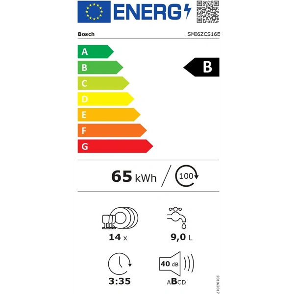 Bosch SMI6ZCS16E programok száma:5, beépíthető, 14 terítékes mosogatógép