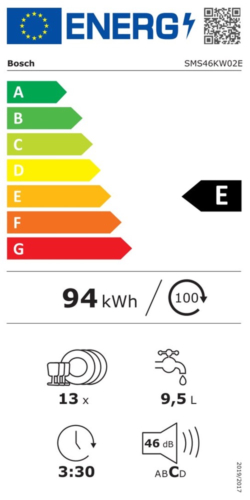 Bosch SMS46KW02E fehér, programok száma: 5, szabadonálló, 13 terítékes mosogatógép