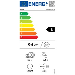 Bosch SMS46KW02E fehér, programok száma: 5, szabadonálló, 13 terítékes mosogatógép (Újszerű)