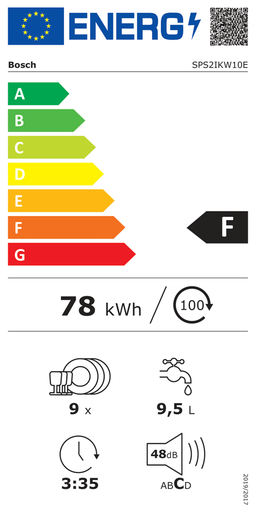 Bosch SPS2IKW10E fehér, programok száma: 5, keskeny szabadonálló, 9 terítékes mosogatógép 