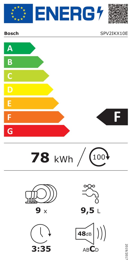 Bosch SPV2IKX10E fehér, programok száma: 5, beépíthető, 9 terítékes mosogatógép 