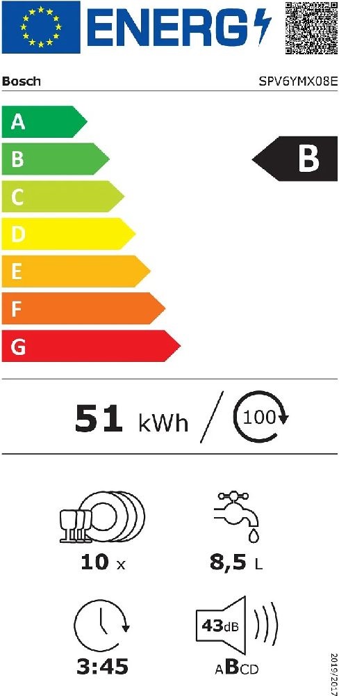 Bosch SPV6YMX08E programok száma: 6, keskeny beépíthető, 10 terítékes mosogatógép 
