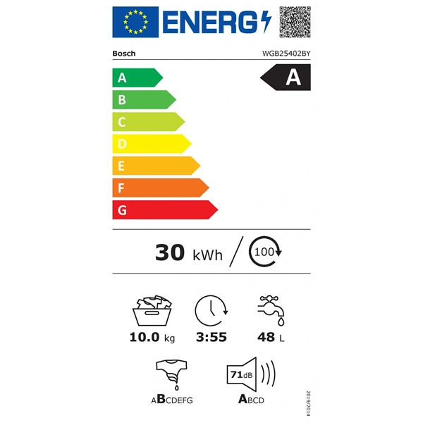 Bosch WGB25402BY fehér-fekete, elöltöltős, max.1400ford.,10kg, mosógép