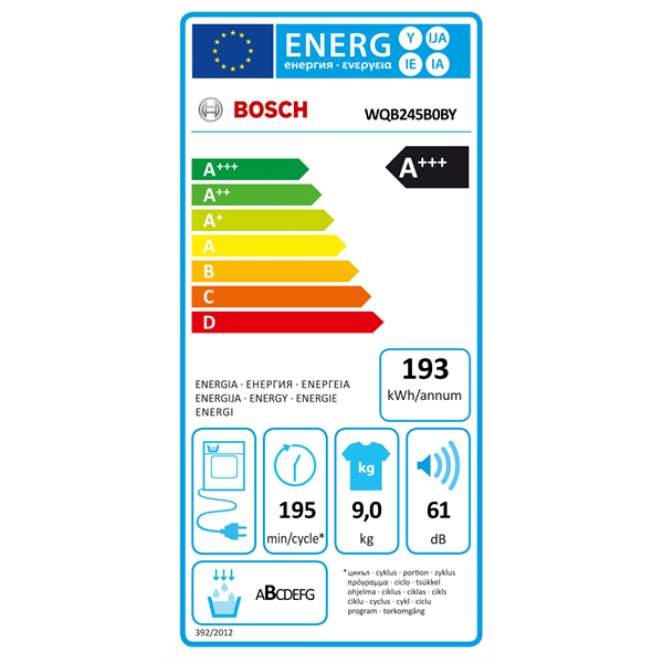 Bosch WQB245B0BY hőszivattyús kondenzációs szárítógép 9kg