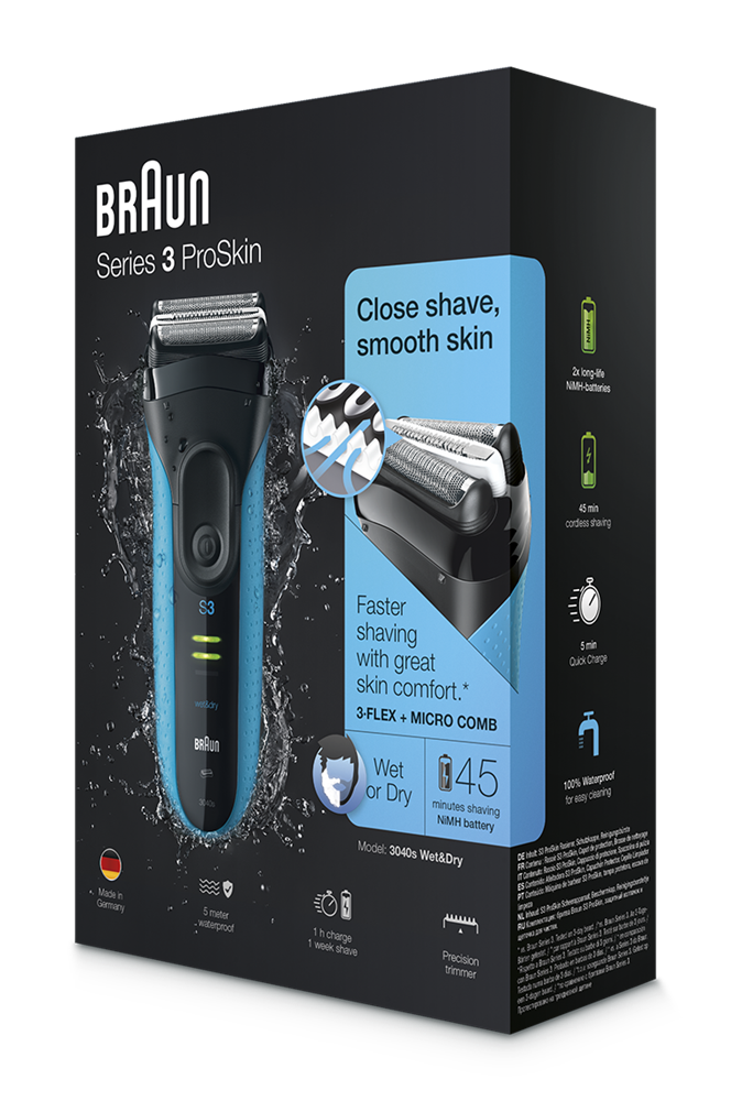 Braun 3-3040 Wet&Dry kék-fekete akkumulátoros férfi borotva