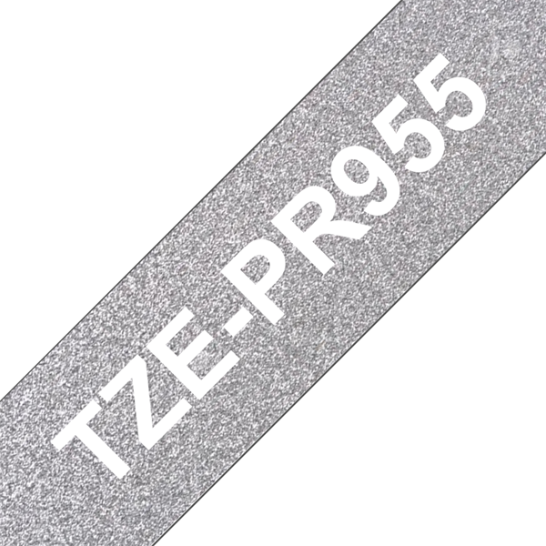 Brother Prémium feliratozó szalag TZEPR955, Ezüst alapon fehér szalag, 24 mm széles, 8m