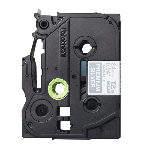 Brother Prémium feliratozó szalag TZEPR955, Ezüst alapon fehér szalag, 24 mm széles, 8m