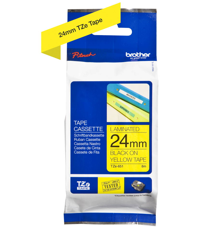 Brother TZE-651 24mmx8m sárga/fekete laminált szalag