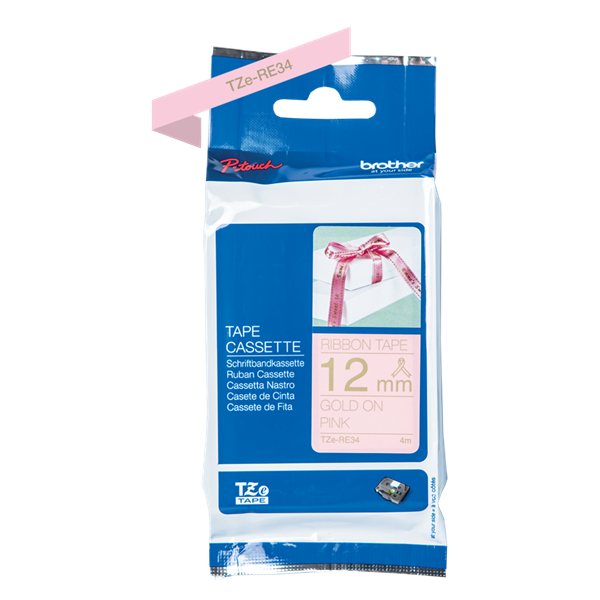 Brother Textil szalag TZe-RE34, Pink alapon Arany, 12mm 0.47", 4 méter