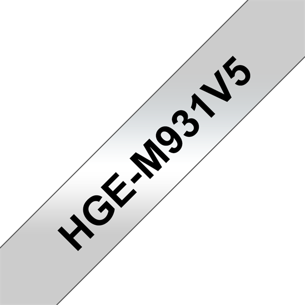 Brother szalag HGe-M931V5 Matt ezüst alapon Fekete, Nagy sebességű, 12mm 0.47", 8 méter, 5db/csomag