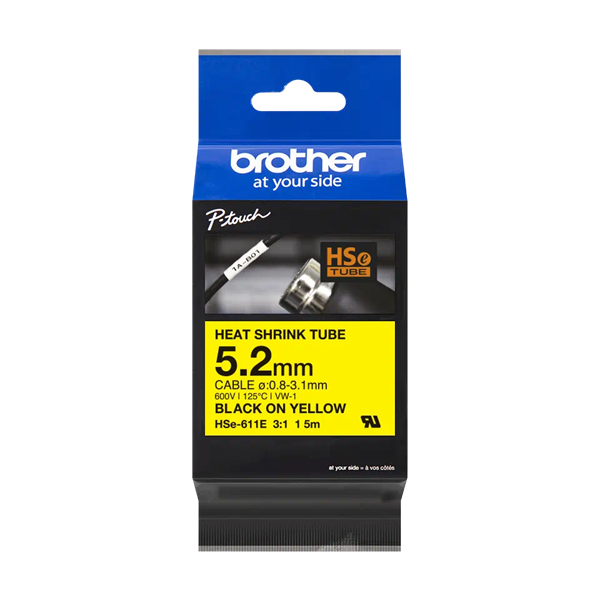 Brother HSE-611E sárga alapon fekete szalag