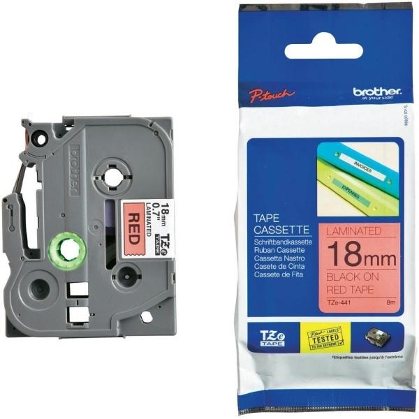 Brother szalag TZe-441, Piros alapon Fekete, Laminált, 18mm 0.7", 8 méter