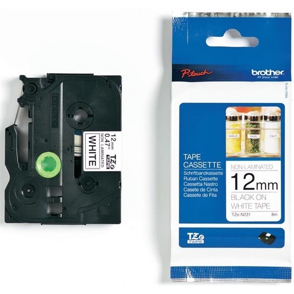 Brother szalag TZe-N231, Fehér alapon Fekete, Nem laminált, 12mm 0.47", 8 méter