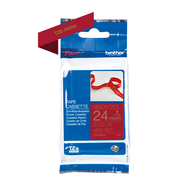 Brother textil szalag TZE-RW54, Bordó alapon arany, 24mm, 4m
